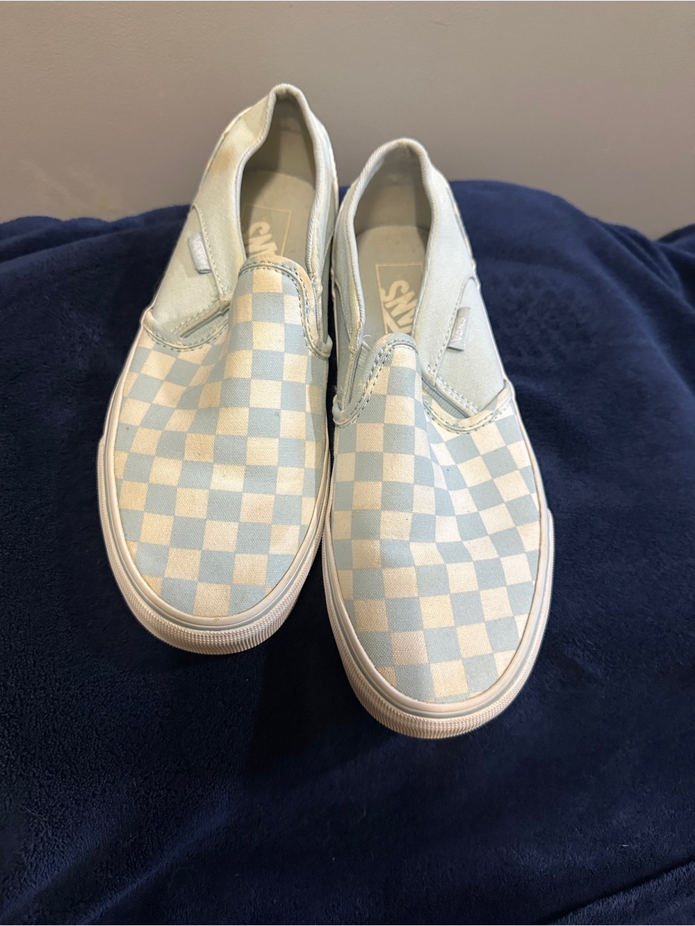 Vans Womens Checkerboard Slip-On Sneakers - Light Blue and White - Picture 3 of 3